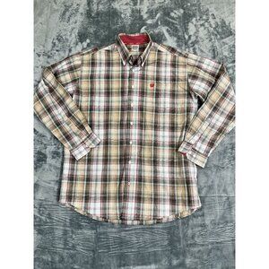 Cinch Mens Long Sleeve Western Plaid Shirt M Cotton Blend Red Trim Button-Down
